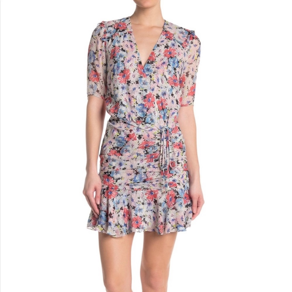 Veronica beard Dakota all over floral print 100% silk ruched dress